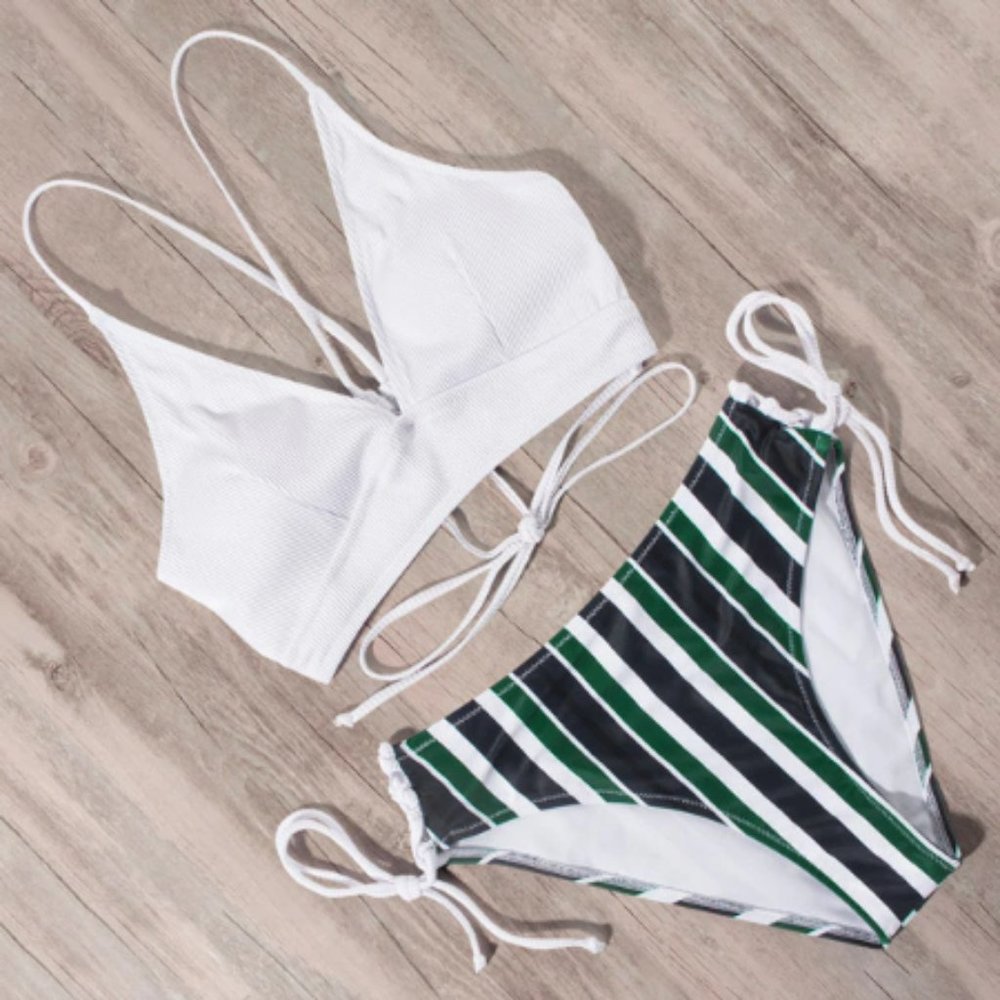 NWT- Women's Halter Bikini w/Stripe Bottom